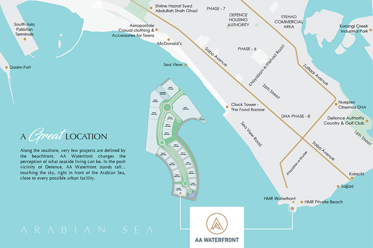 AA Waterfront Karachi Location Map