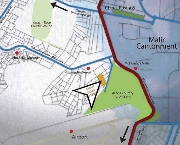 Aman-Golf-View-Apartments-Karachi-Locatiion-Map Aman Golf View Apartment Karachi Location Map