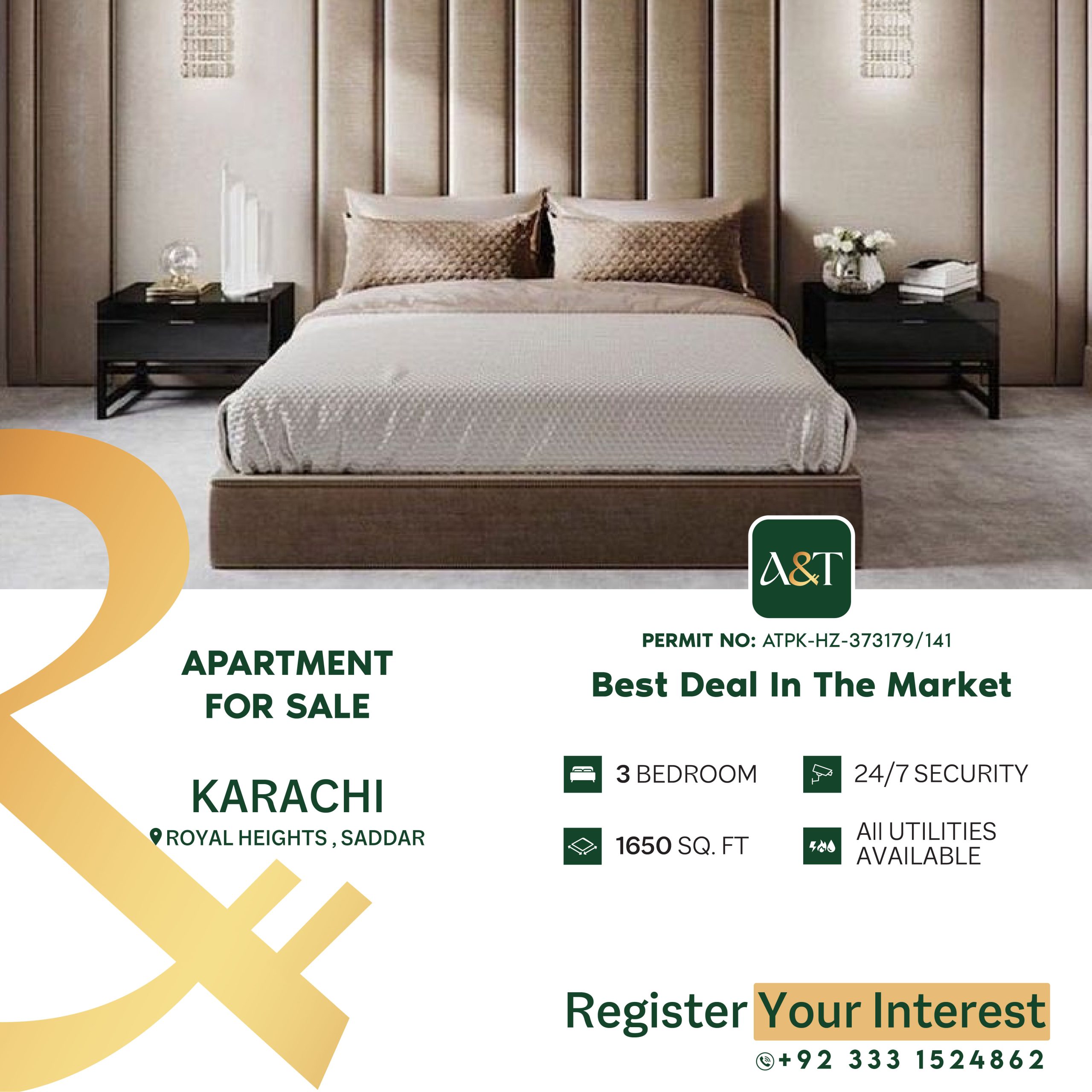 3BR Apartment | Saddar Royal Heights | For Sale