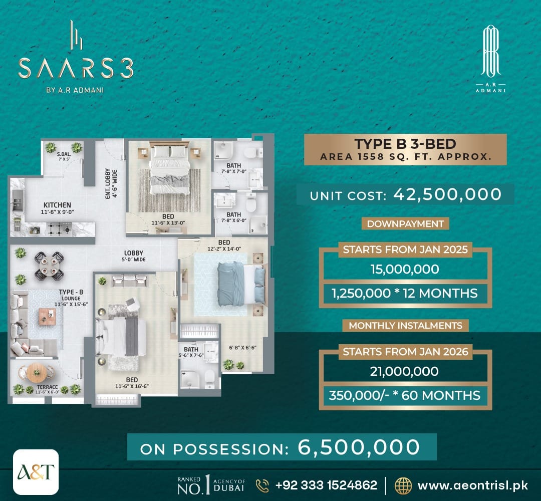 saars-3-type-b-3bed-floor-plan SAARS 3 by AR ADMANI B 3 Bedroom Apartment Floor Plan