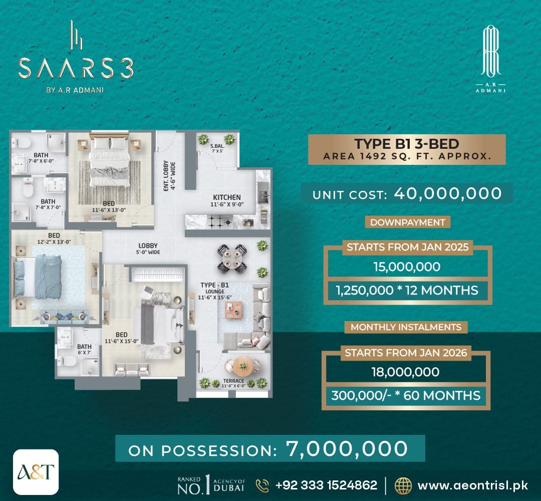 saars-3-type-b1-3bed-floor-plan SAARS 3 by AR ADMANI B1 3 Bedroom Apartment Floor Plan