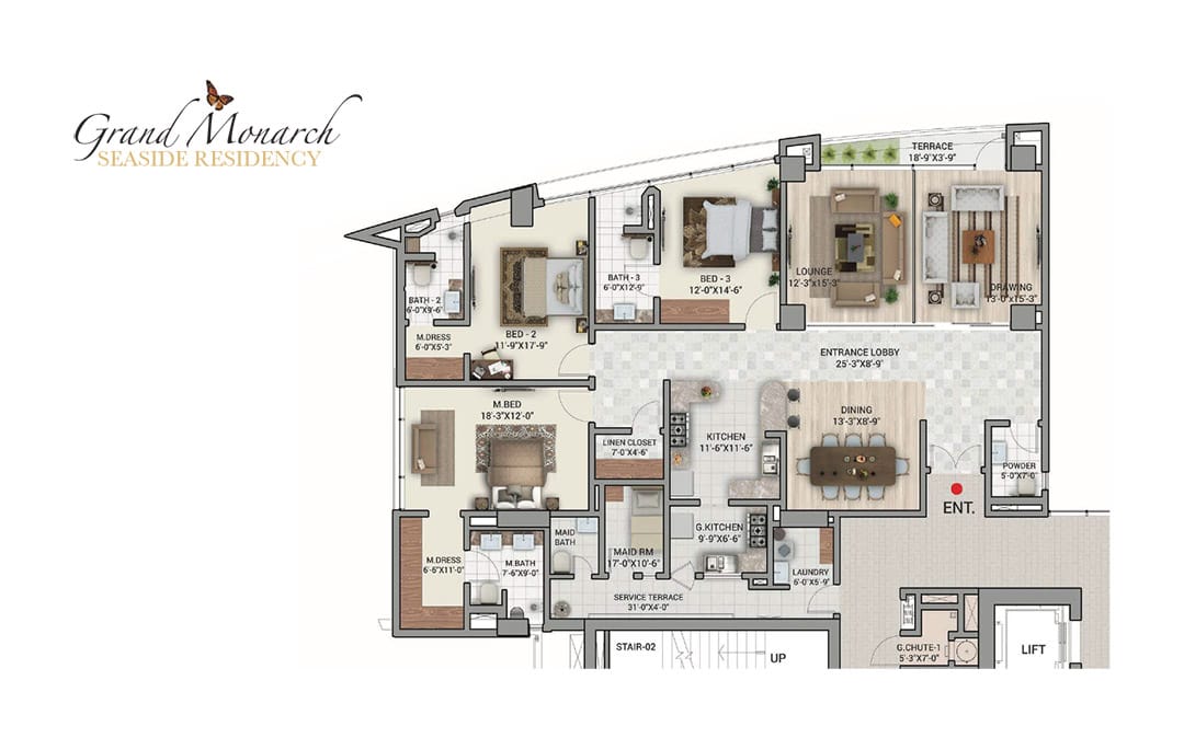 Grand Monarch Seaside Residency 3 BR Apartment Floor Plan Grand Monarch Seaside Residency 3 BR Apartment Floor Plan